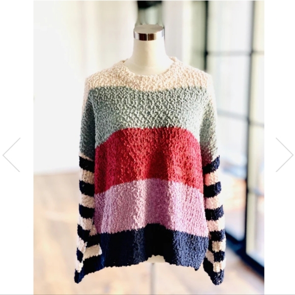 Newberry Kustoms Color Block Striped Fuzzy Knit Chunky Knit Pullover Sweater - Picture 5 of 9